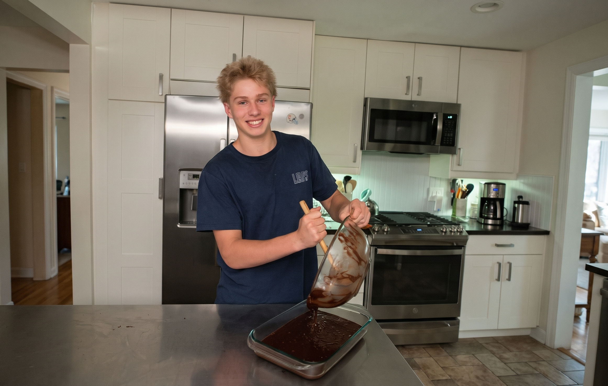 A volunteer baking brownies for Cranford Family Care.
